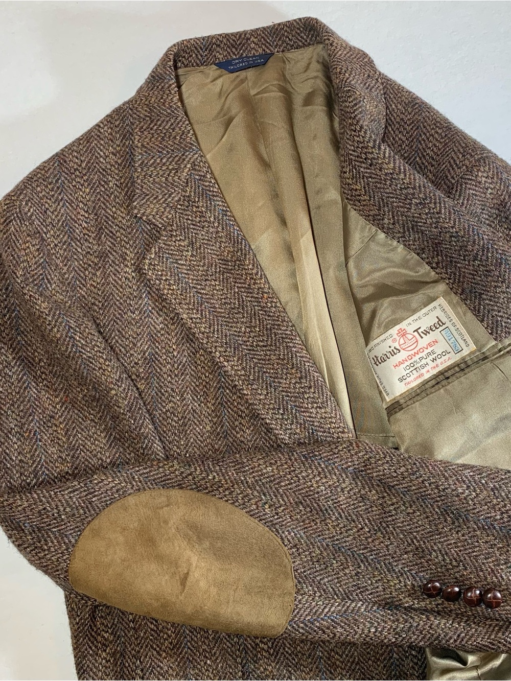 VTG Cricketeer Harris Tweed Handwoven Pure Scottish Wool Jacket Blazer Brown 46
